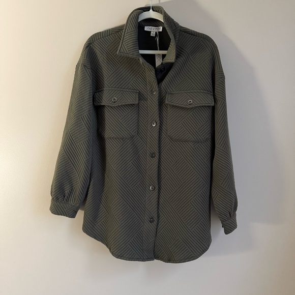 She + Sky Ribbed Jacket Olive Color Button Up NWT size smalll - Picture 1 of 6